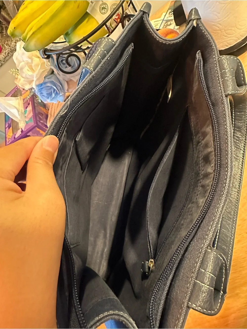 Embroidered Navy Floral Tote Bag